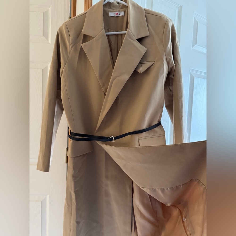 Tan Trench Coat with Black Belt